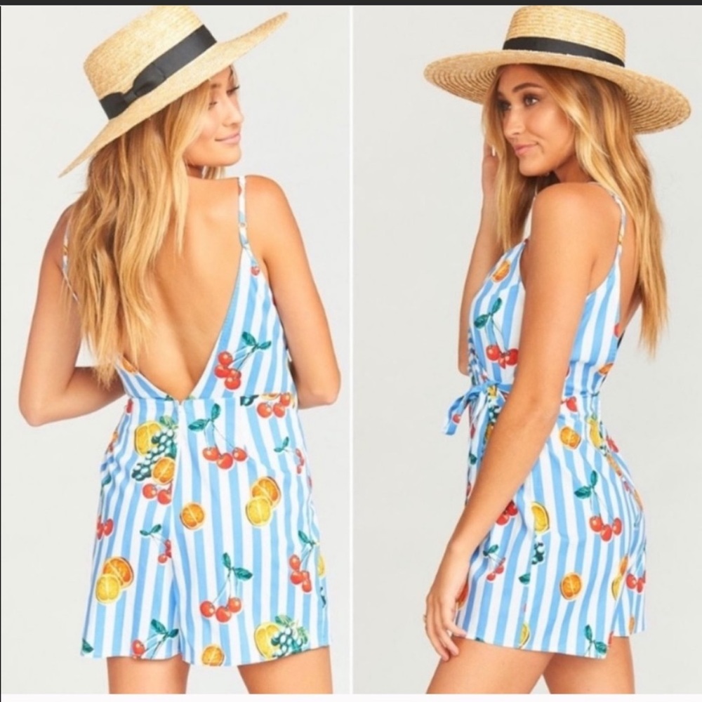 NWT MUMU Addison Romper in Fruit Basket Stripe